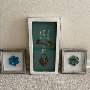 Decorative Wall Art Set with Key and Flower Accents